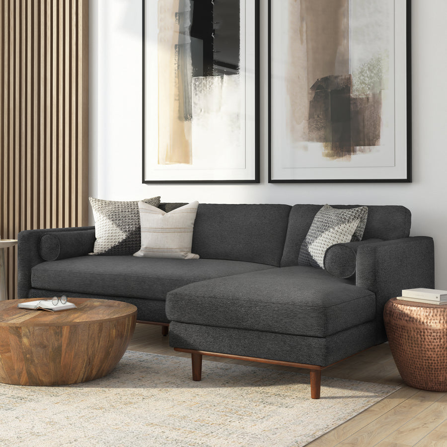 Morrison Right-Sectional Sofa in Charcoal Grey Fabric, Mid-Century Modern Design, 4-Person Seating, 102-Inch Wide, Eco-Friendly Polyester Blend - primary image