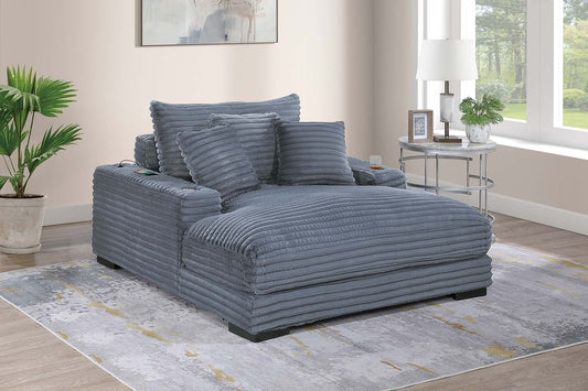 Modern Chaise Lounge W 2/ Cup Holders USB Ports Gray Color Corduroy Wooden Legs Pillows Plush Couch Sofa Chaise - primary color shot