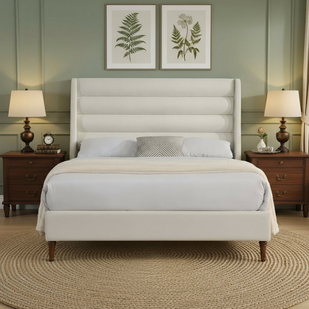 Monroe Ivory Chenille Platform Bed – Queen