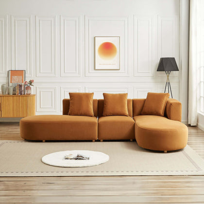 Orby Mid-Century Velvet Sectional Sofa Right Facing Cognac 73.62' x 124' - detail view 2