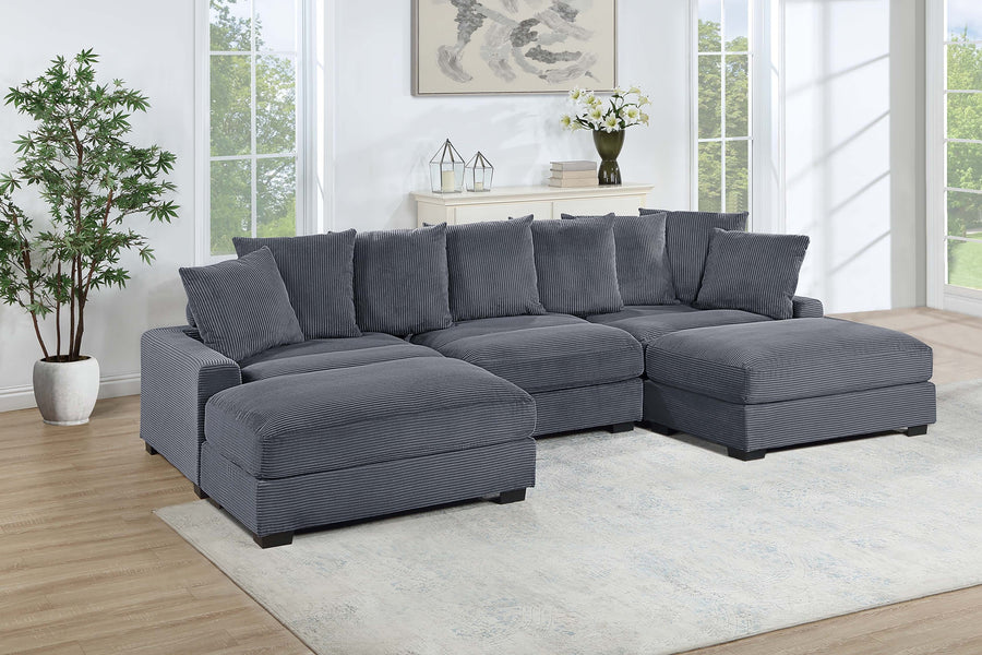 Contemporary Dark Gray 5pc Modular Sectional Set Corduroy Couch LAF & RAF Chairs 1x Armless Chairs 2x Ottomans Living Room Furniture - primary color shot