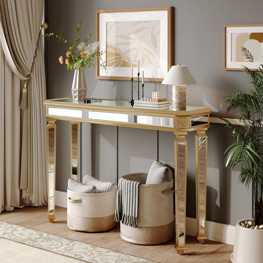 Mirror and Wood Console Table