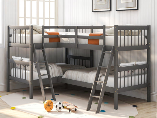 L-Shaped Bunk Bed with Ladder - Gray - detail view 2