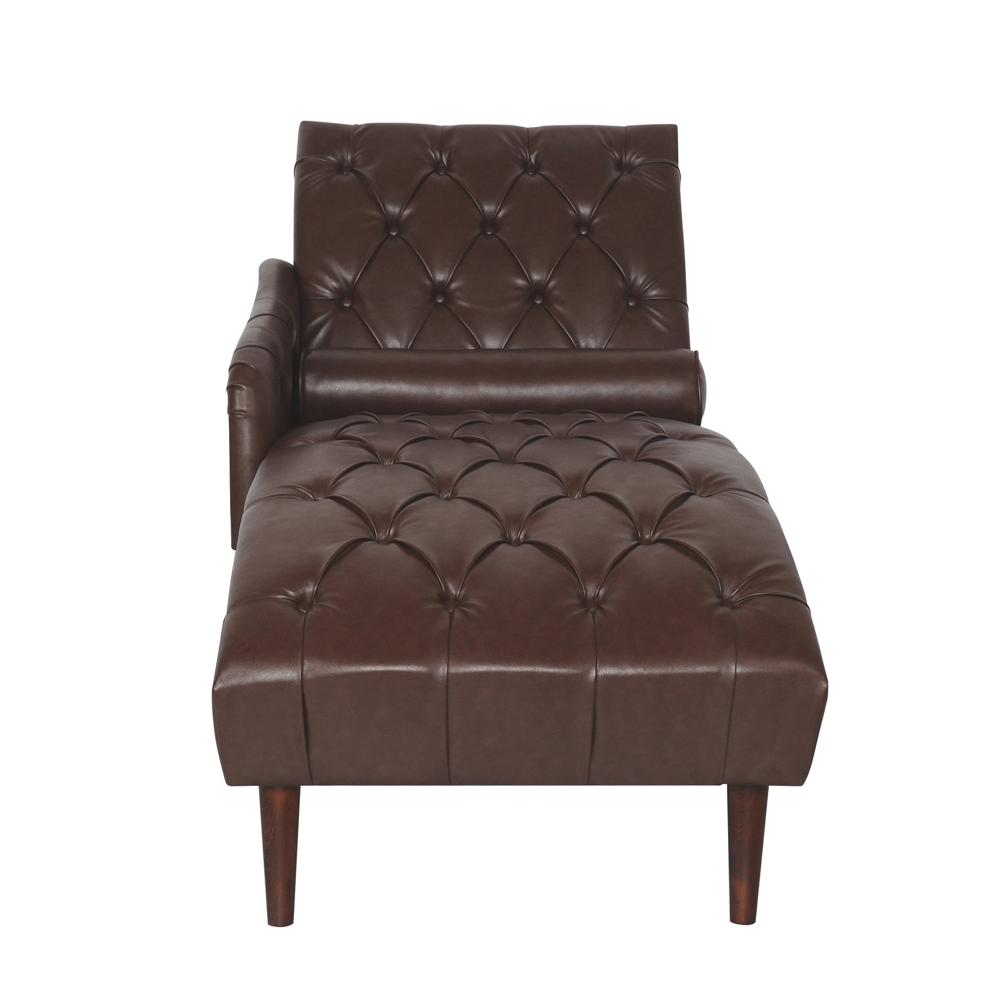 Chaise Lounge Arm Chair Indoor with Pillow & Solid Wood Legs - Brown - detail view 8