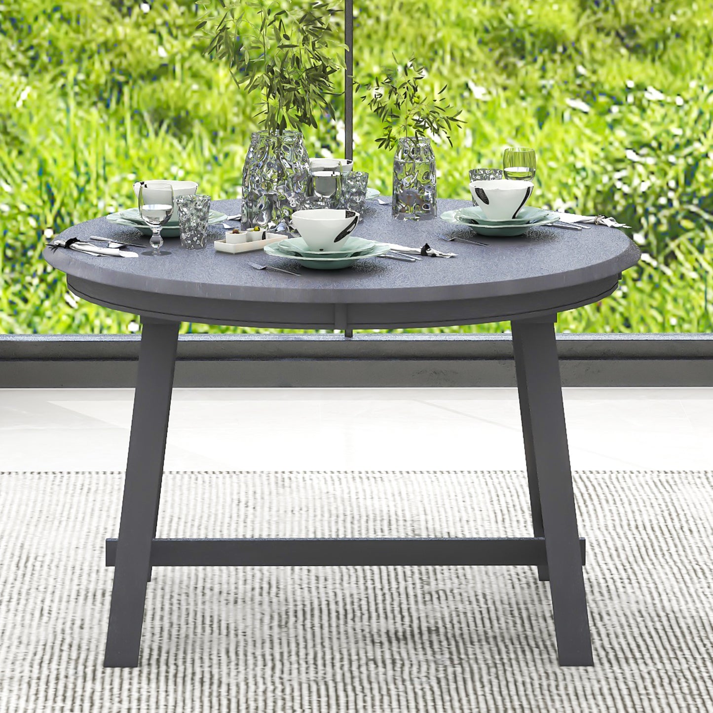 TREXM Wood Dining Table Round Extendable Dining Table for Dining Room (gray) - detail view 6