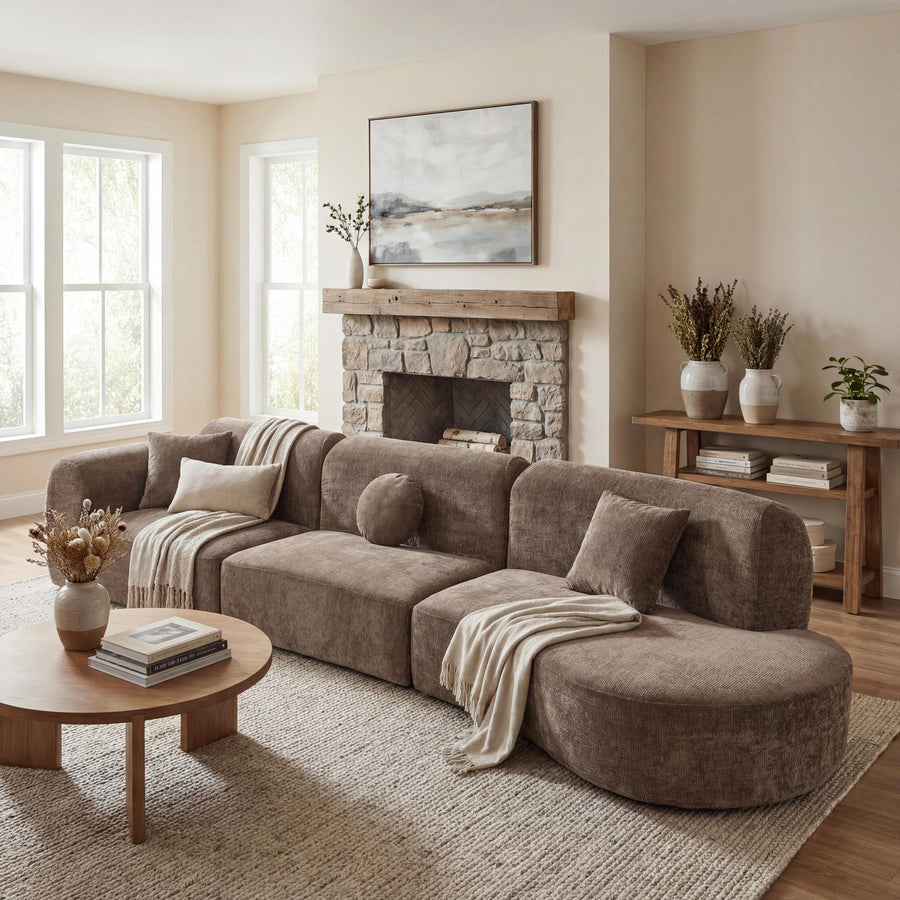 140' Modern Curved Sectional Sofa with High-Density Fully Compressed Sponge and Chaise Lounge, 3-Piece Set, Fully Assembled Right Hand Facing, Perfect - primary color shot