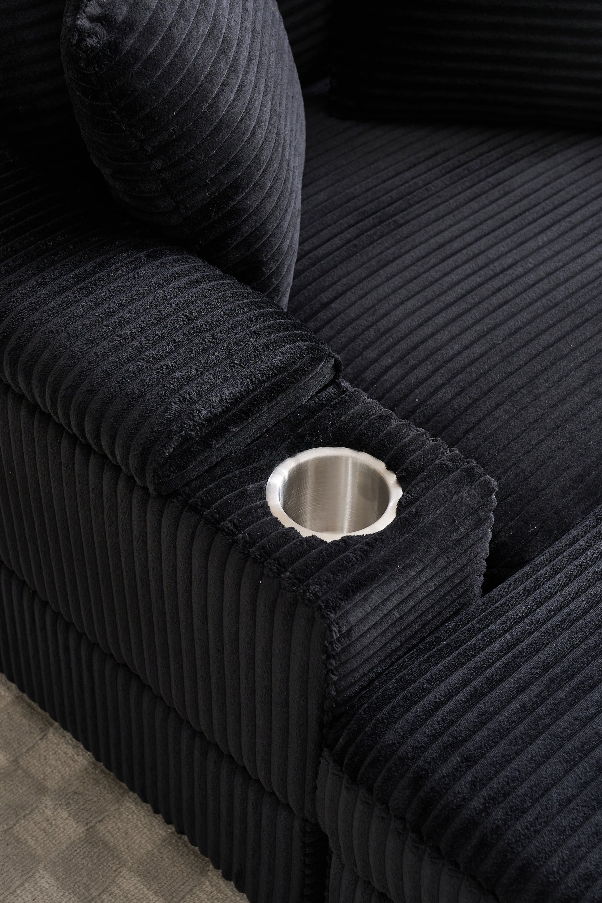 [video/new]corduroy Upholstered Chaise Lounge Sofa with Handrail Storage - Black - detail view 6