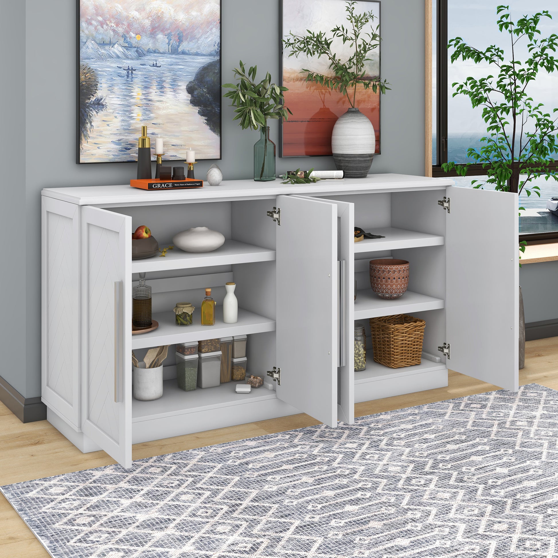 TREXM Sideboard Buffet Cabinet with Storage - White - detail view 2