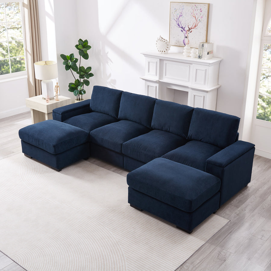 122'L Sectional Sofa Deep Seat Sofa Couch with Ottomans, Corduroy Sofa Sleeper for Living Room - primary color shot