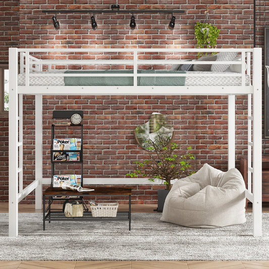 Queen Size Metal Loft Bed - White - detail view 2