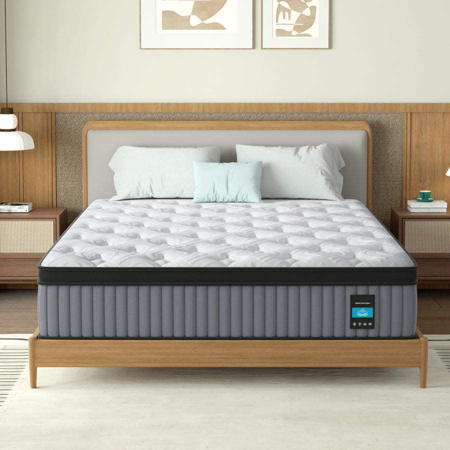 14" Hybrid Mattress King – Memory Foam & Pocket Spring Bed – Cooling - Grey+white - detail view 2