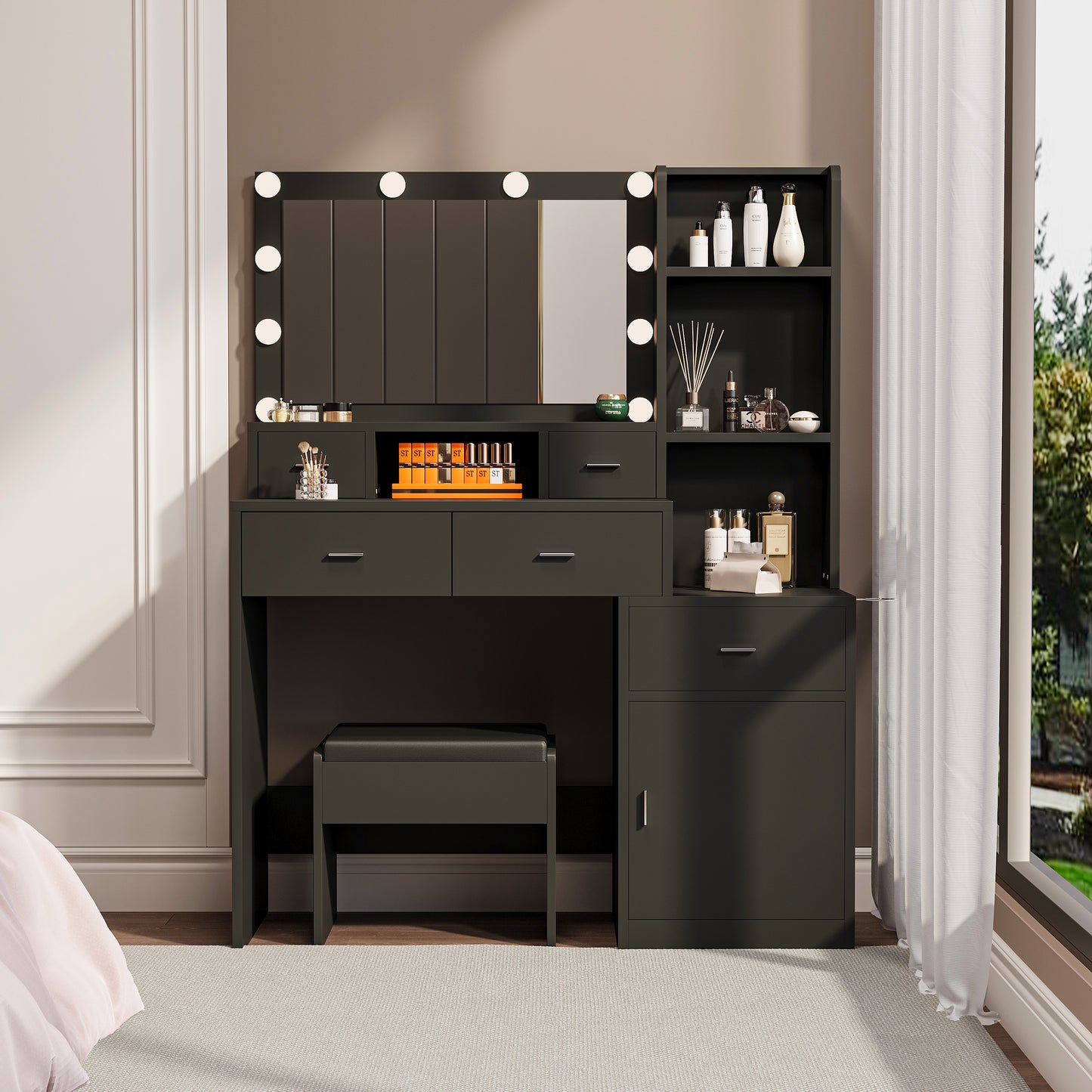 Anna Modern Bedroom Vanity, Black