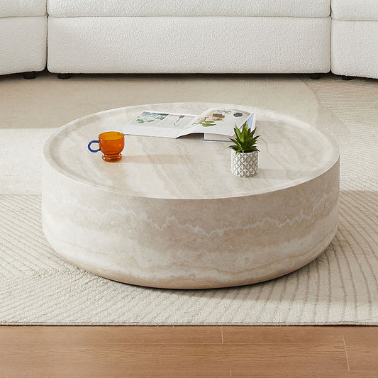 31.49'' Faux MARS Pattern Coffee Tables - Faux Travertine Textured - primary color shot