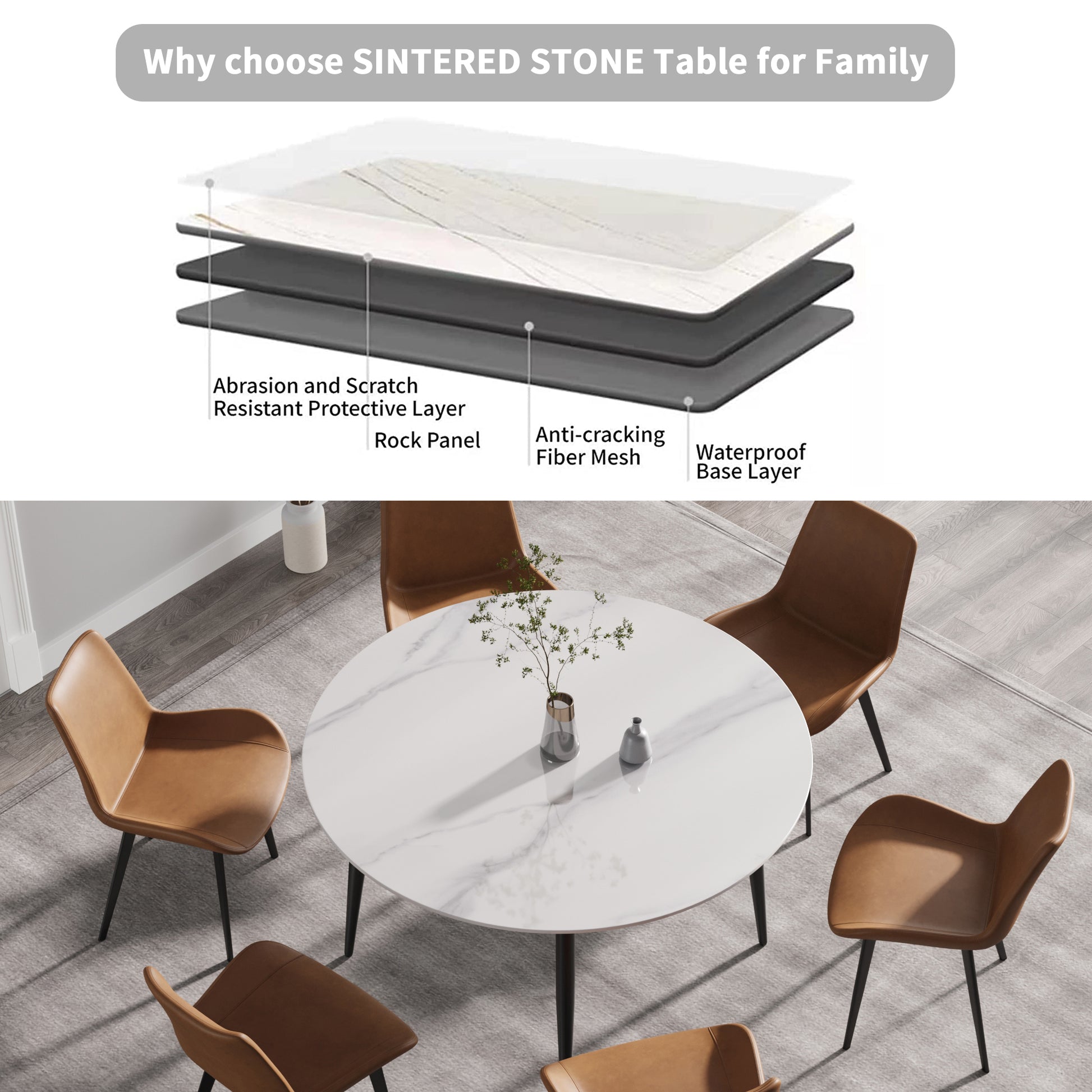 Saffron 53" Modern Artificial Stone Dining Table with Black Legs