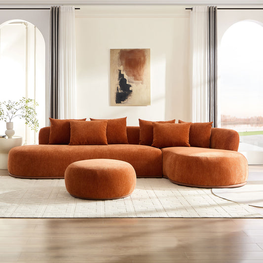 134.63'' Oversized L-Shape Sectional Sectional with Ottoman Sectional with Right-Facing Chaise Sectional with Deep Seat - Orange - detail view 2