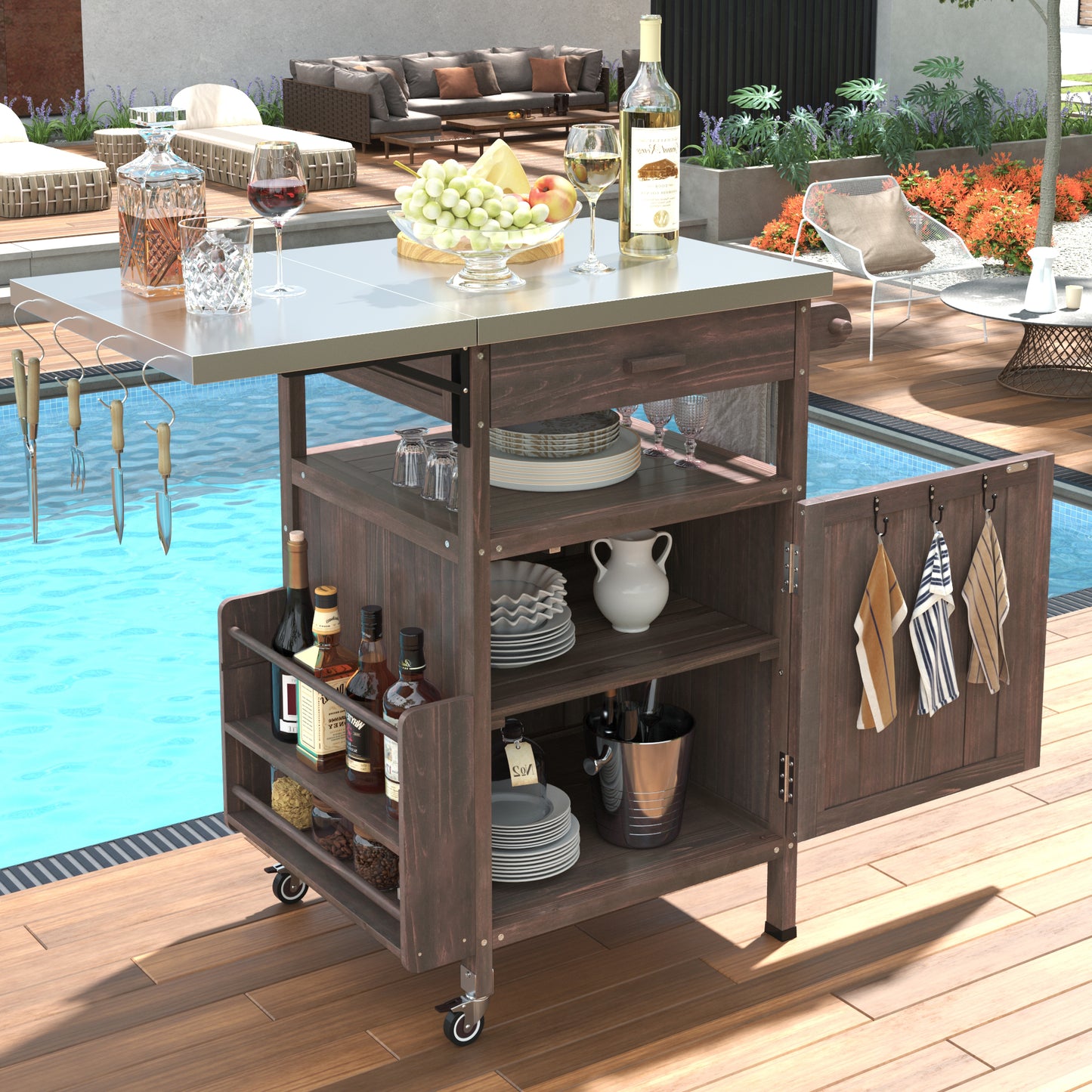 K&k 40.5' Outdoor Grill Cart with Stainless Steel Top - Brown - primary color shot