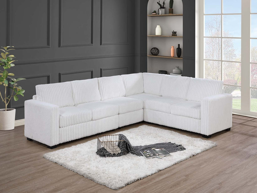 Elegant 4-Pc Sectional Set Milk One Arm Loveseat Corner Wedge Armless Chair Corduroy Upholstered L-Shaped Plush Couch - primary color shot