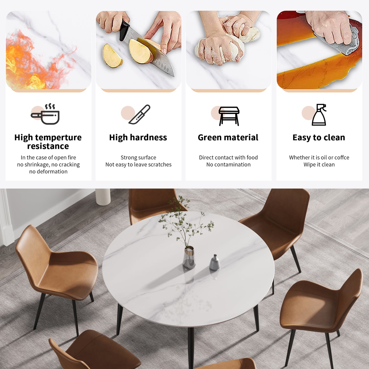 Saffron 53" Modern Artificial Stone Dining Table with Black Legs