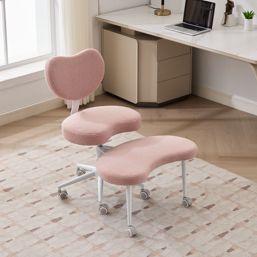 Pink Boucle Office Chair with Wood Legs
