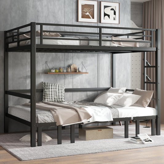 Queen over Queen Size Pull-Out Metal Bunk Bed - Black - detail view 2