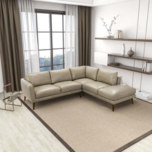 Benson Beige Leather Sectional Sofa with Right Facing Chaise Mid-Century Modern Design - detail view 5