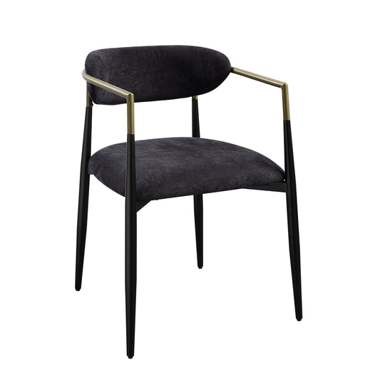 Jaramillo Black Chenille Upholstered Arm Chair with Gold Accents (Set of 2)