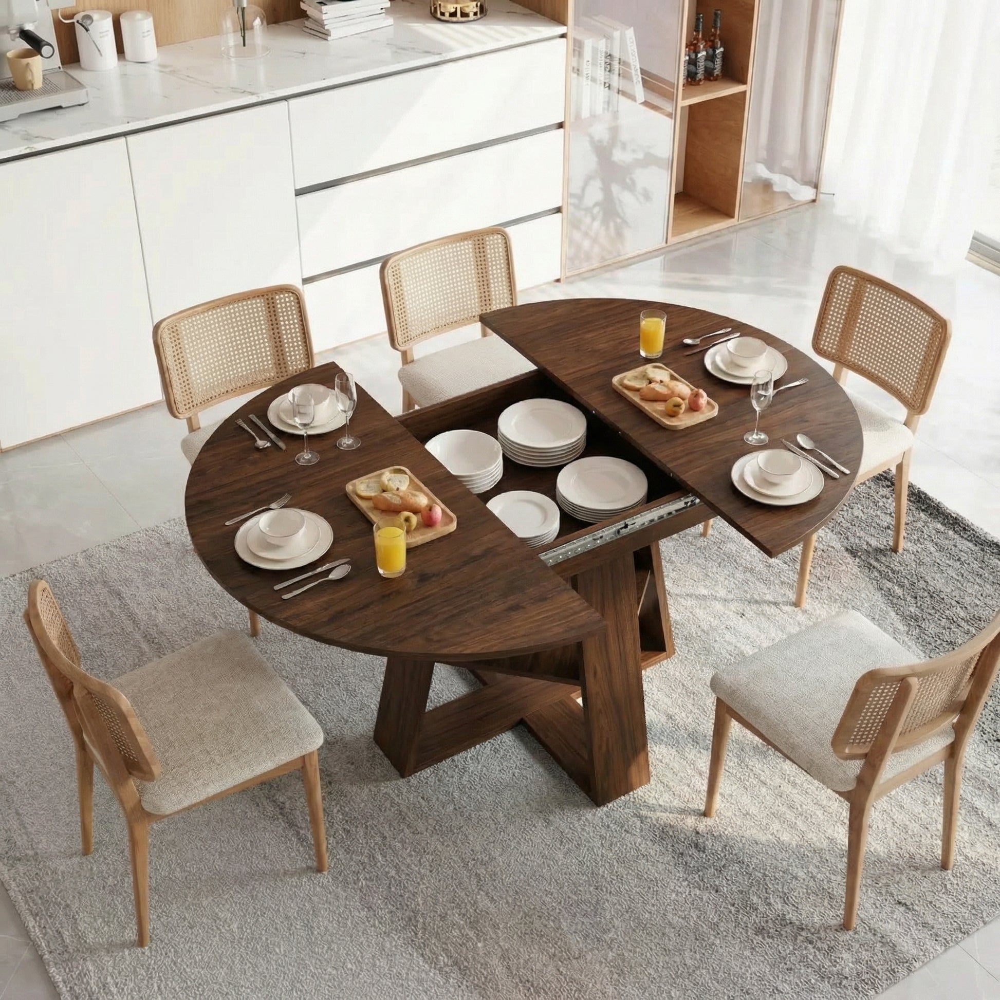43" -59" Extendable Round Dining Table for 4-8 - Walnut - detail view 4