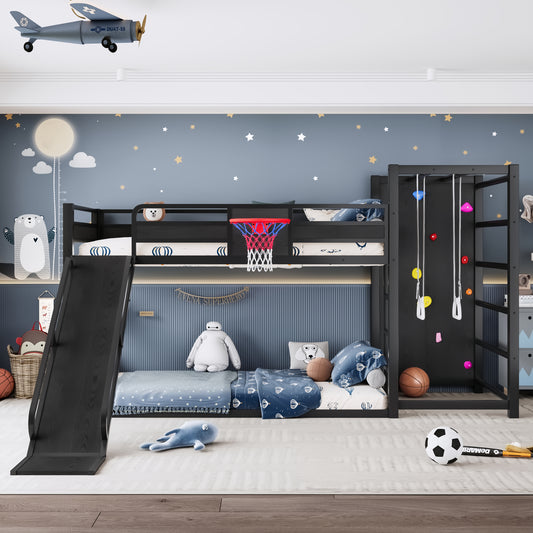 Twin XL Size Metal Loft/bunk Bed with Basketball Hoop - Black - primary color shot