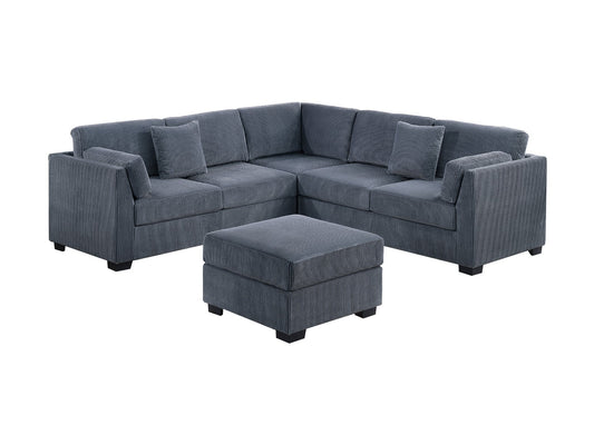L-Sectional RAF/LAF One Arm-Loveseat Corner Wedge Cocktail Ottoman Dark Gray Corduroy Upholstered Pillows 4pc Sectional Sofa Set - detail view 2