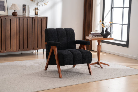 Mid-Century Modern Accent Chair in Black and Walnut Tone