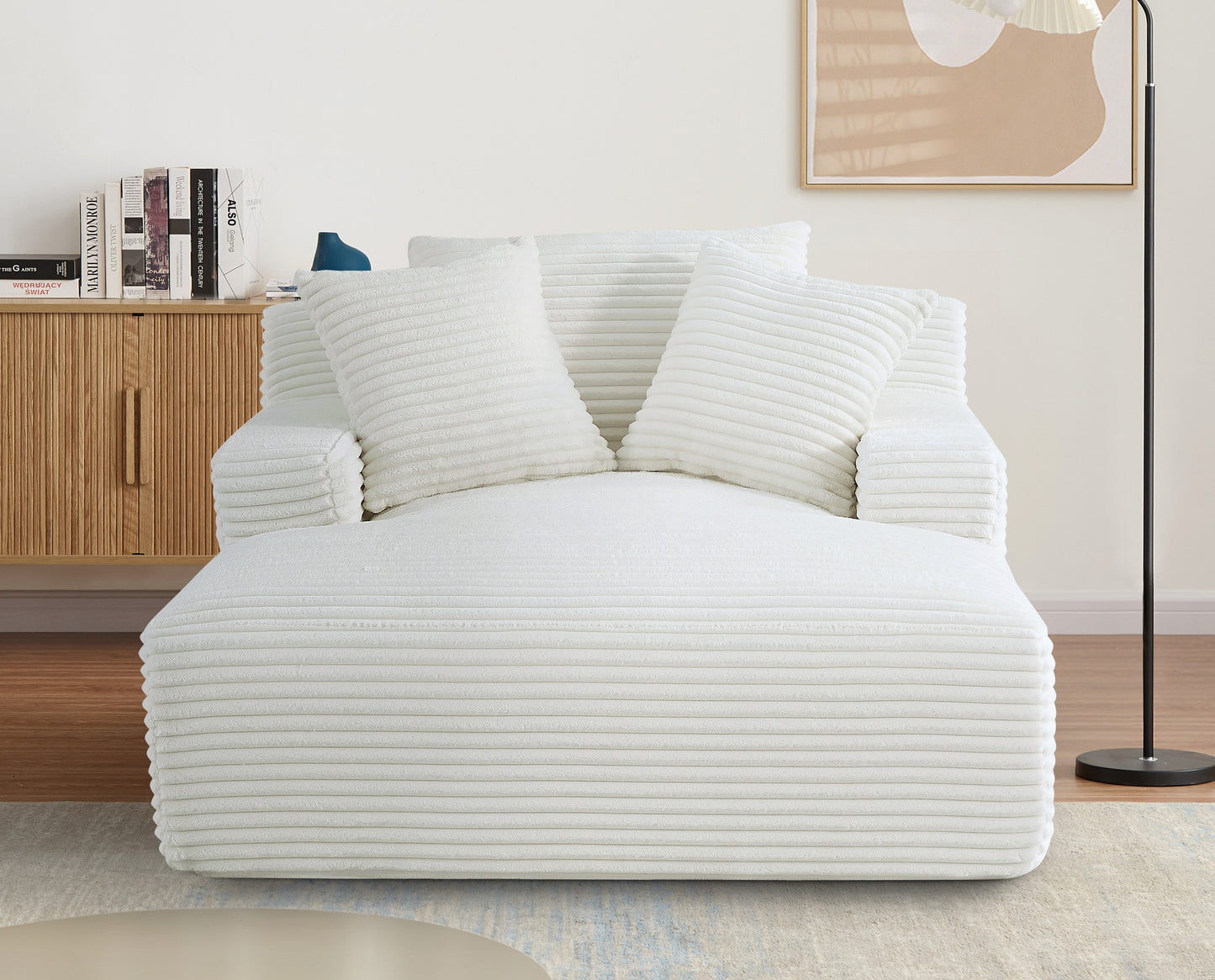 Cloudline Oversized Chaise Lounge Chair in Soft Corduroy - Ivory - detail view 2