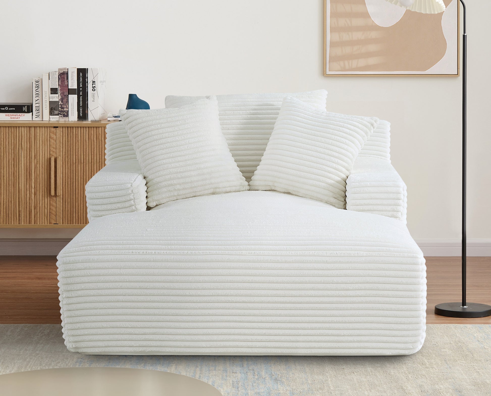 Cloudline Oversized Chaise Lounge Chair in Soft Corduroy - Ivory - detail view 2