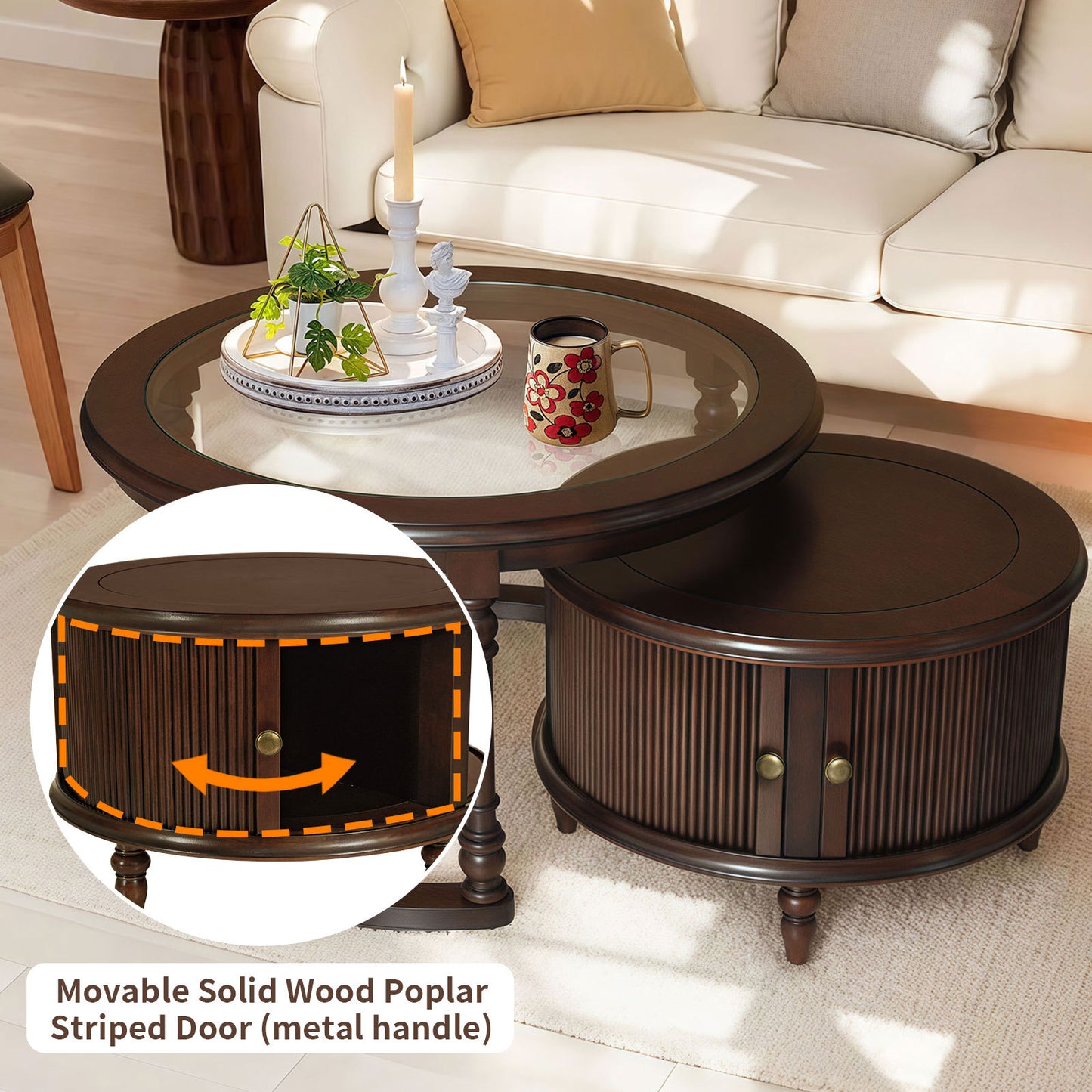 Brown Nesting Tables with Wood Legs - detail view 4