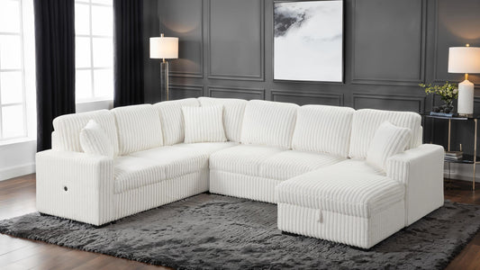 Grande Modern Style Sectional Sofa with USB-C, Sleeper Function & Storage Made with wood in Cream - detail view 2