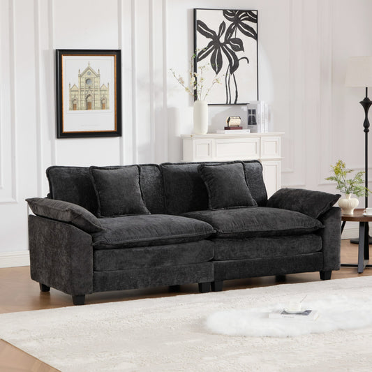 Black Chenille Loveseat with Black Legs