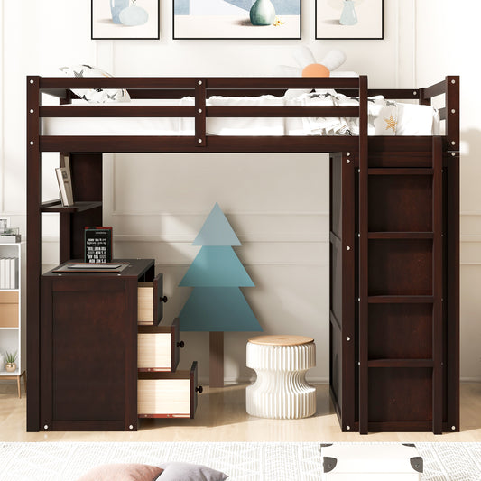 Twin Size Loft Bed with Drawers - Espresso - detail view 2