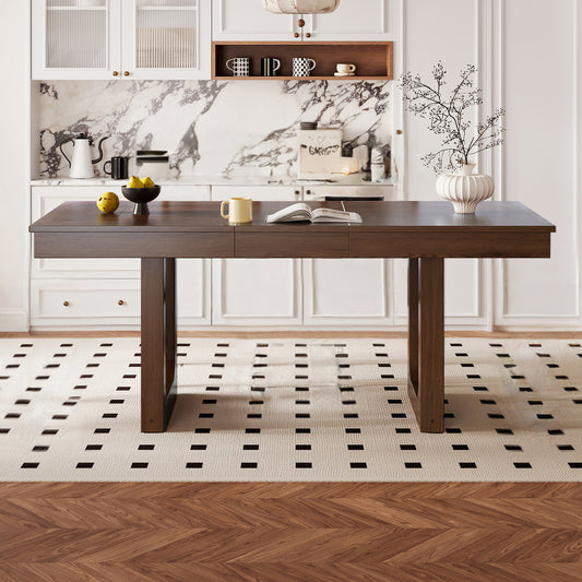 60'-78' Extendable Dining Table, Farmhouse Wooden Kitchen Table with Removable Leaf, Large Expanding Table for 4-8, Walnut - detail view 2