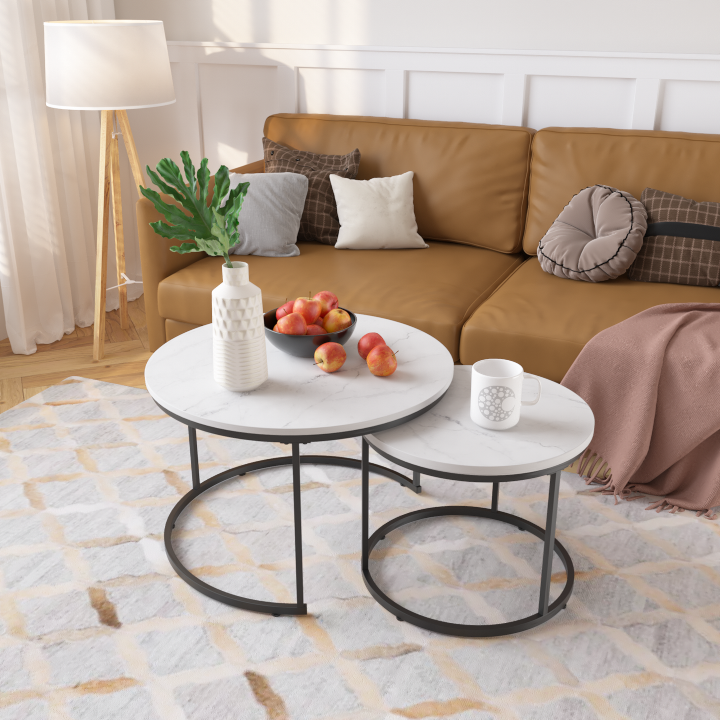 White Wood+metal Steel Frame Nesting Tables with Wood Legs - detail view 7