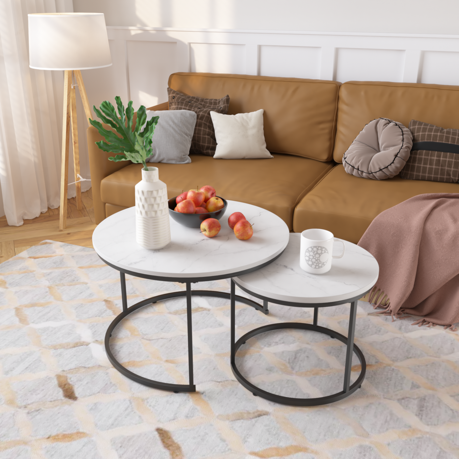 White Wood+metal Steel Frame Nesting Tables with Wood Legs - detail view 7