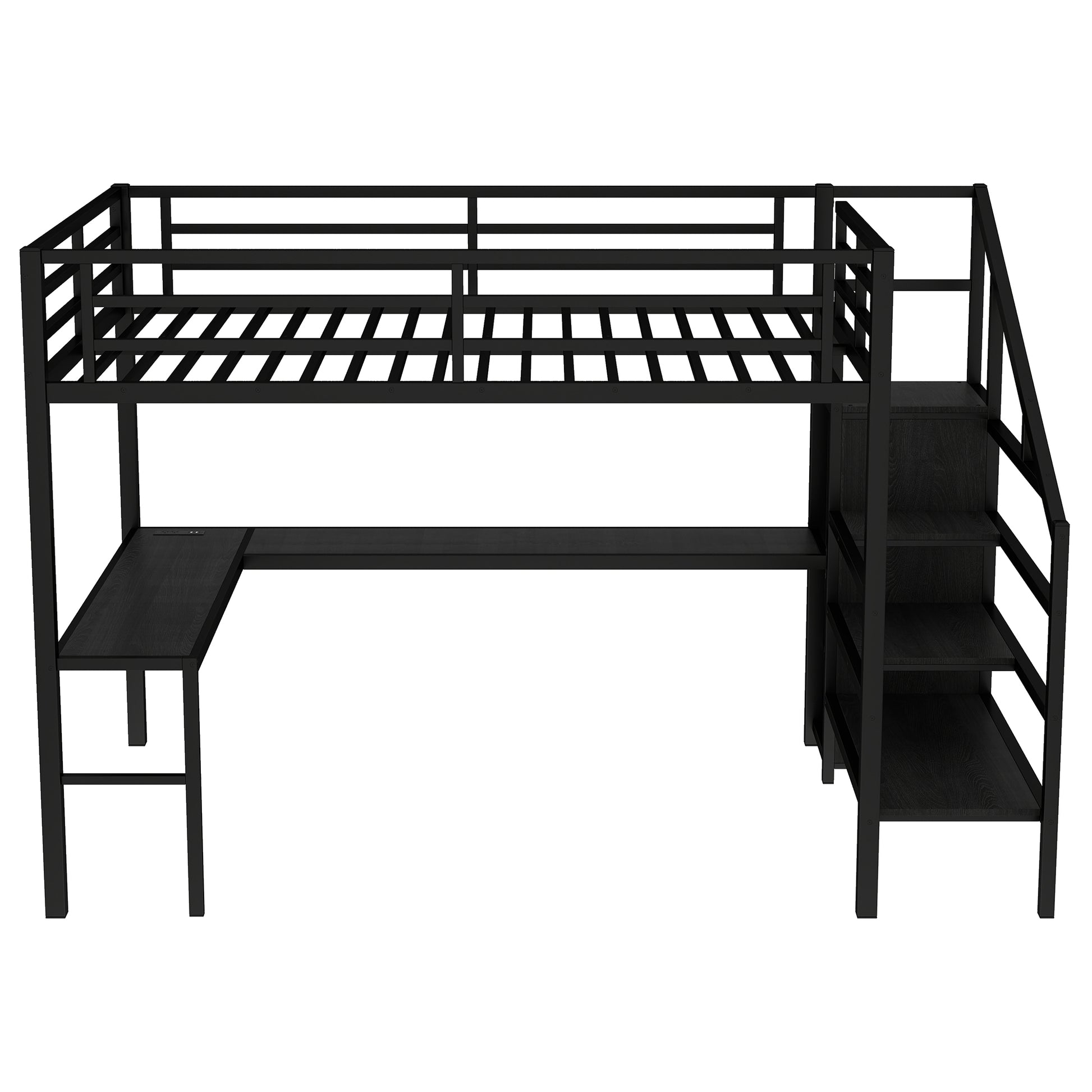 Queen Size Loft Bed with L-Shaped Desk and USB - Black - detail view 6