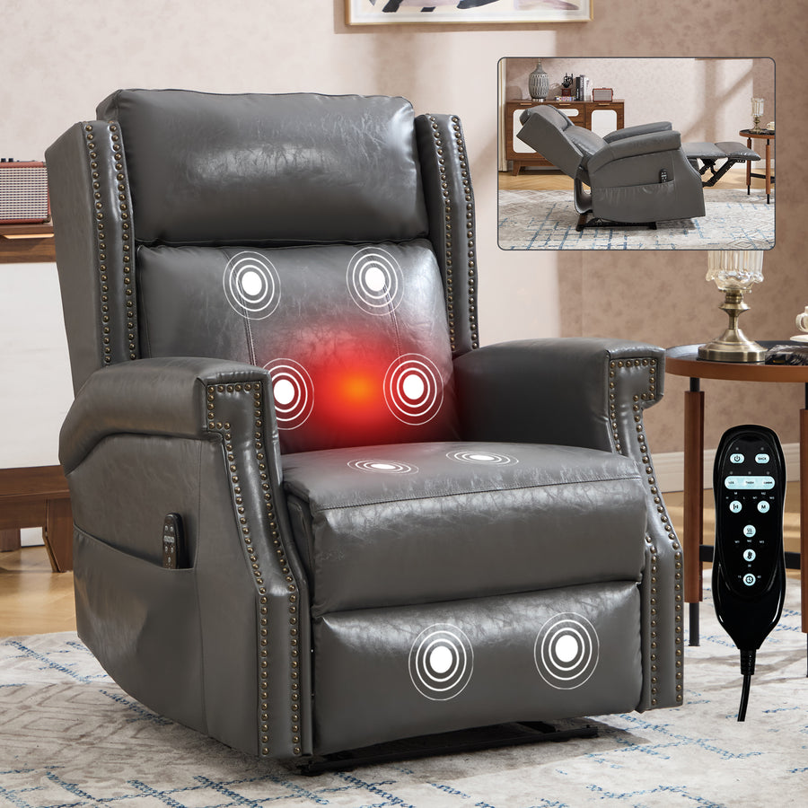 Grey Manual Recliner Chair in Faux Leather - primary color shot