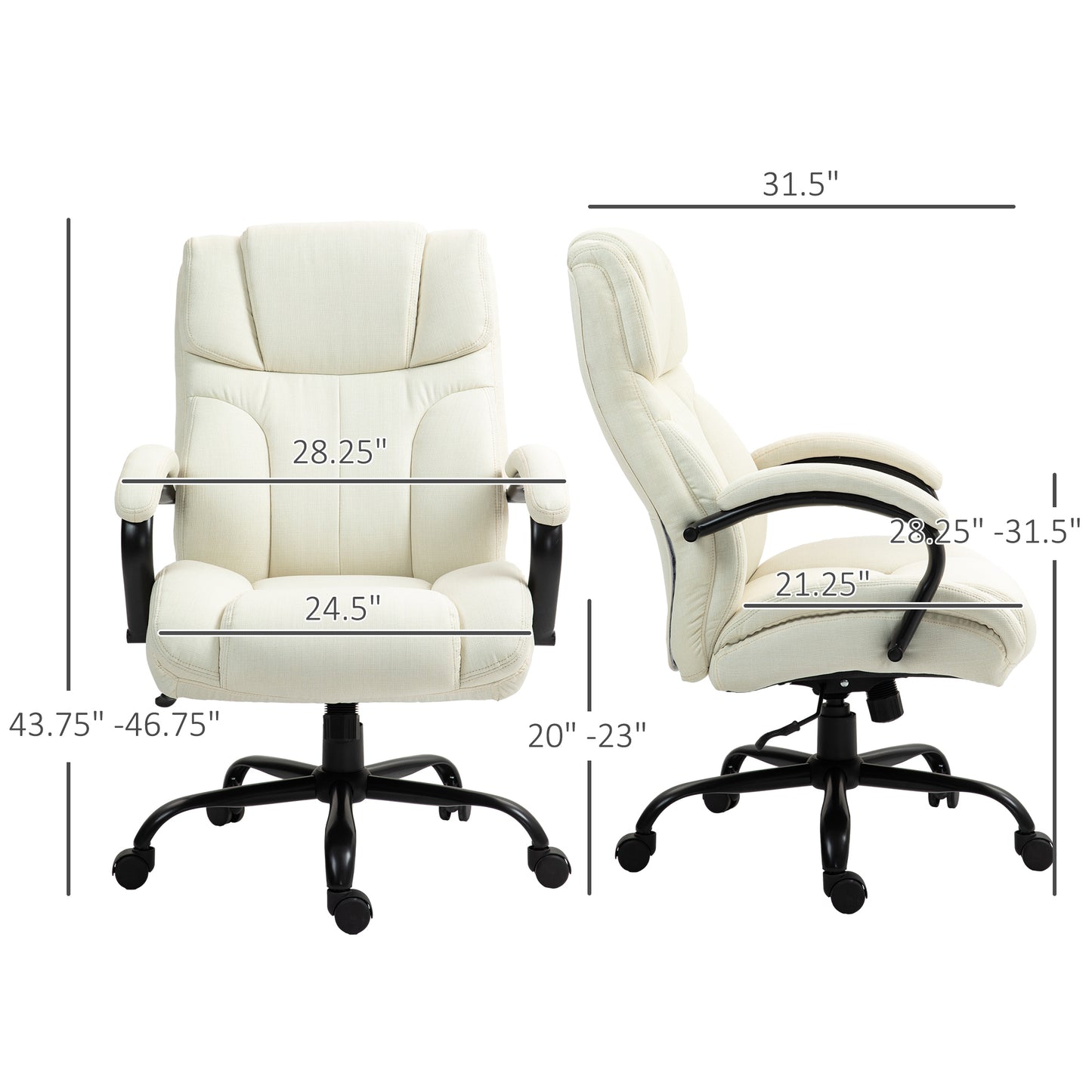 Vinsetto 500lbs Big and Tall Office Chair with Wide Seat, Cream White
