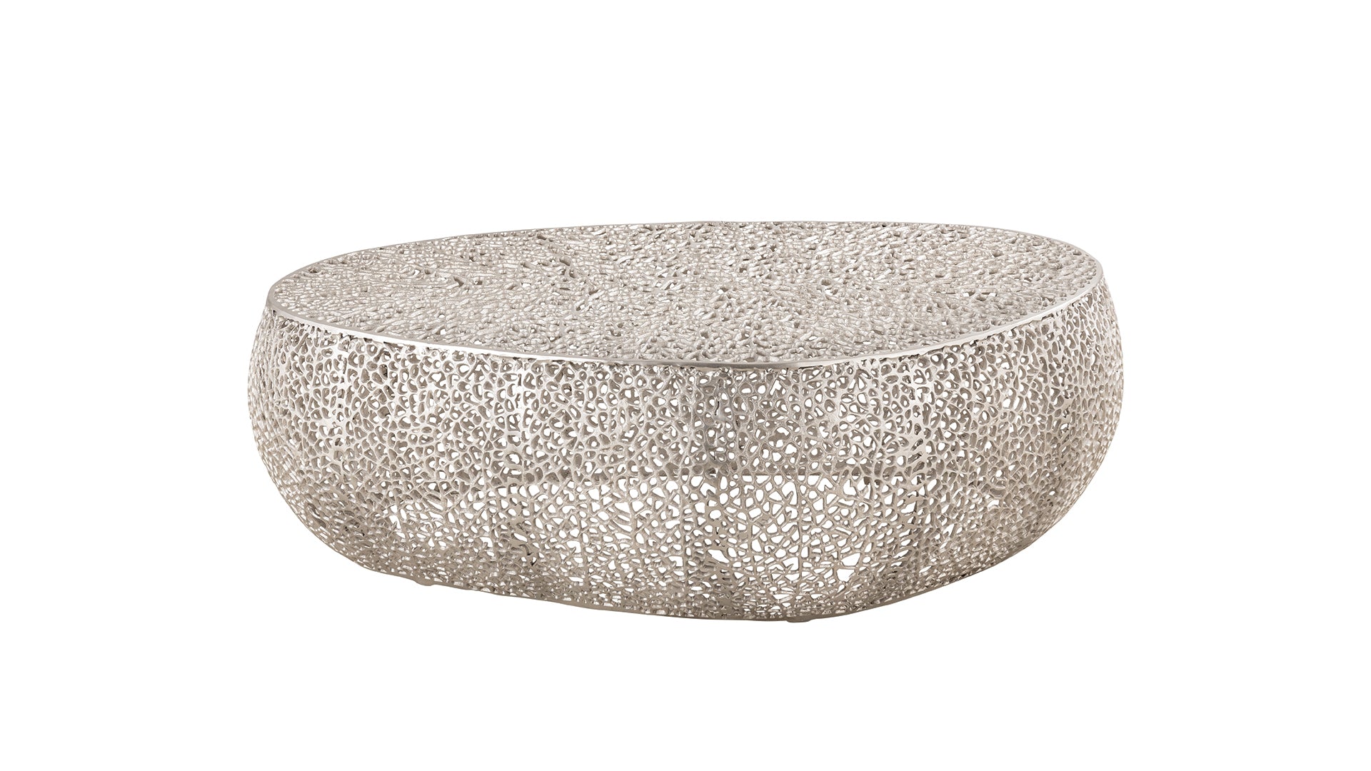 Azriel Oval Aluminum Mesh Coffee Table, Silver