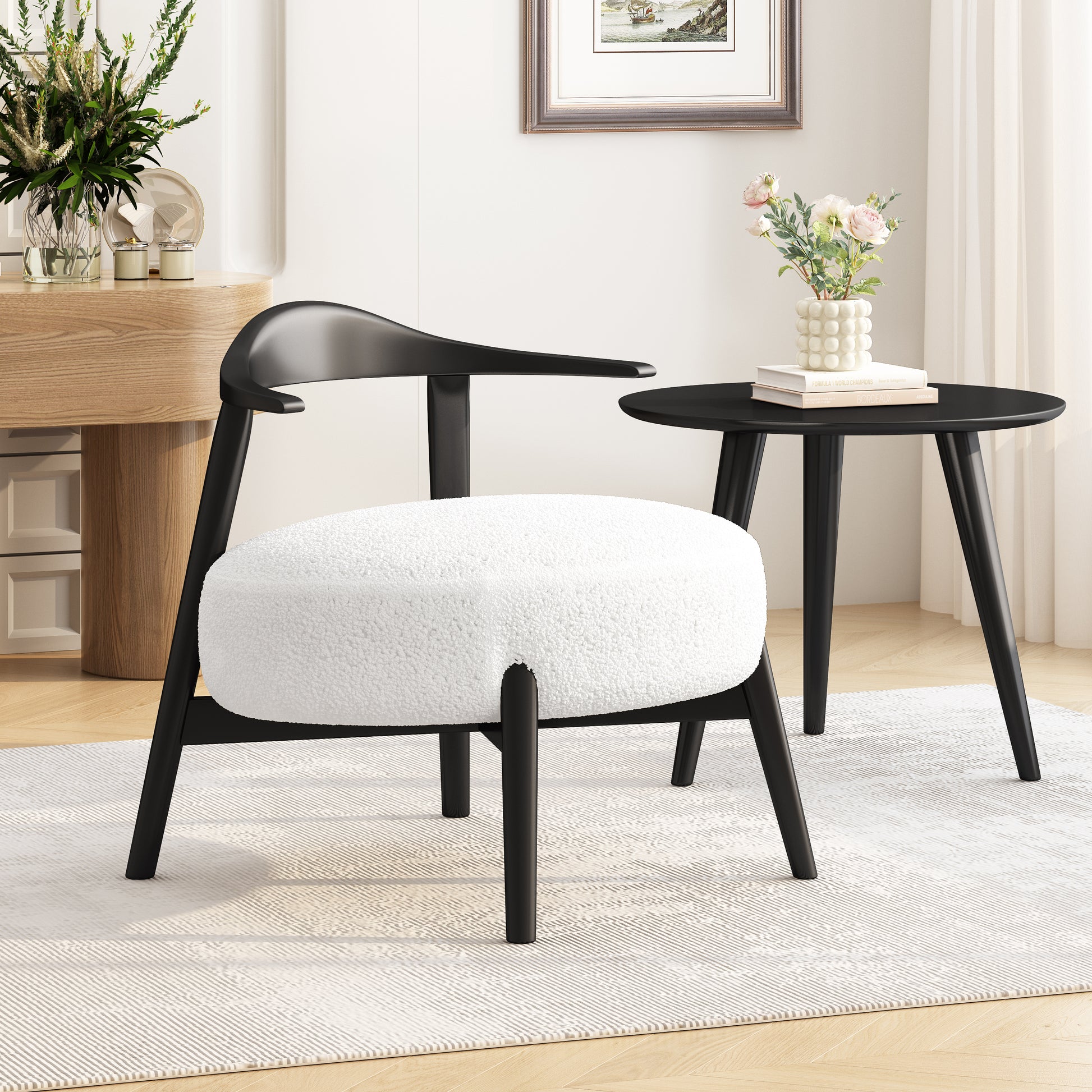 Josephine Mid-Century Modern Accent Chair, Black & White
