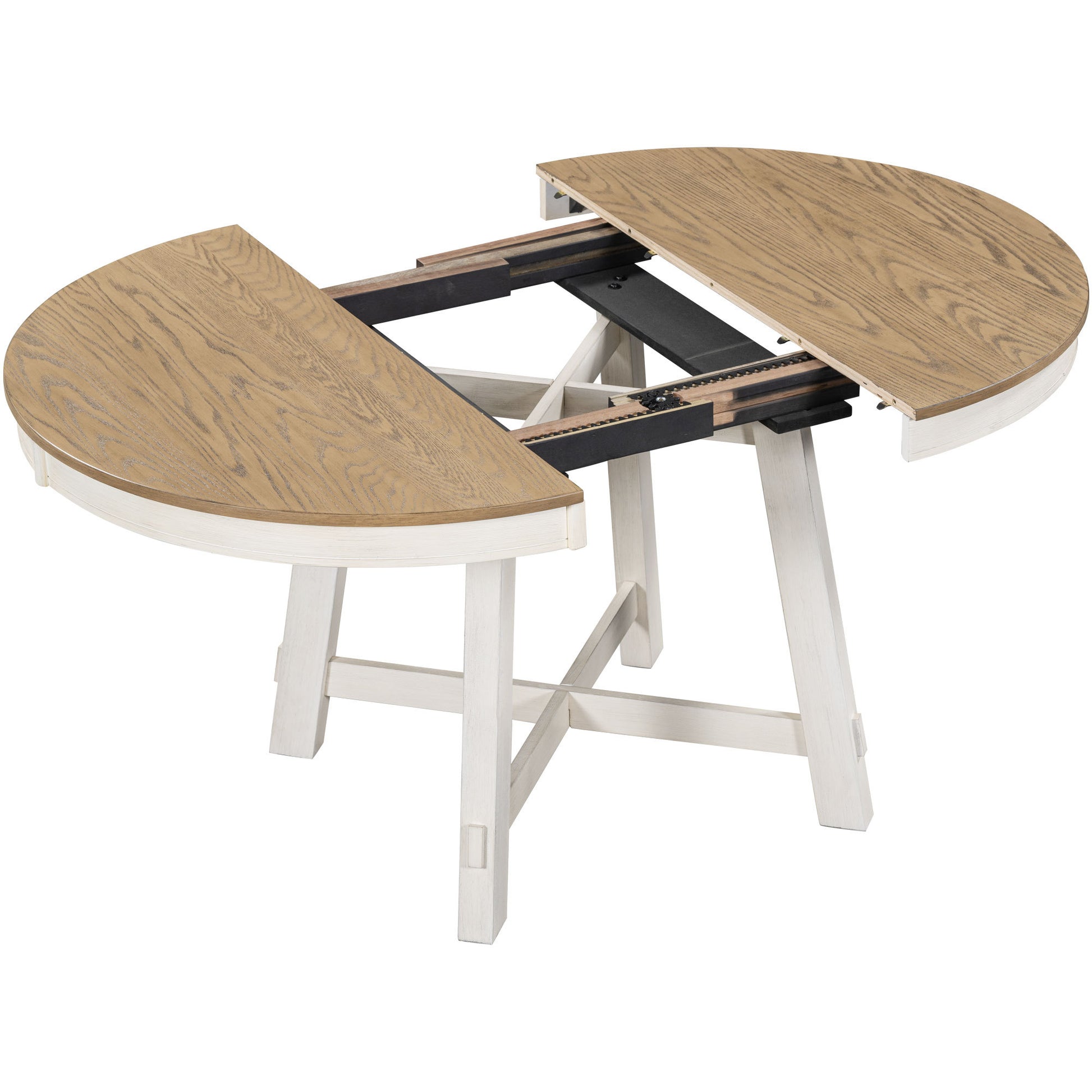 TREXM Farmhouse Round Extendable Dining Table with 16' Leaf Wood Kitchen Table (oak Natural Wood + Antique White) - Oak & Natural - detail view 7