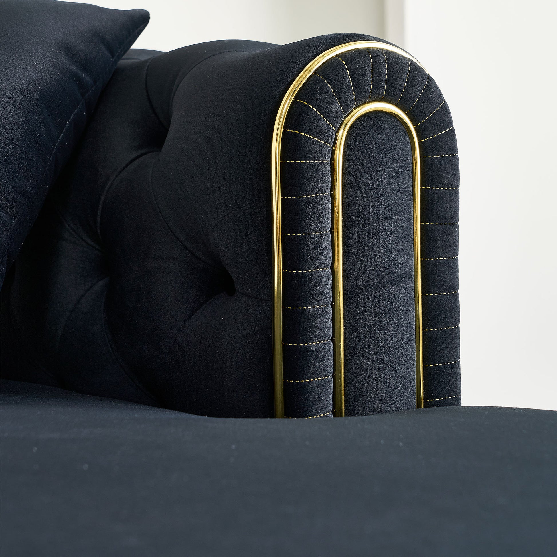 67" W Velvet Chaise Lounge - Black - detail view 8