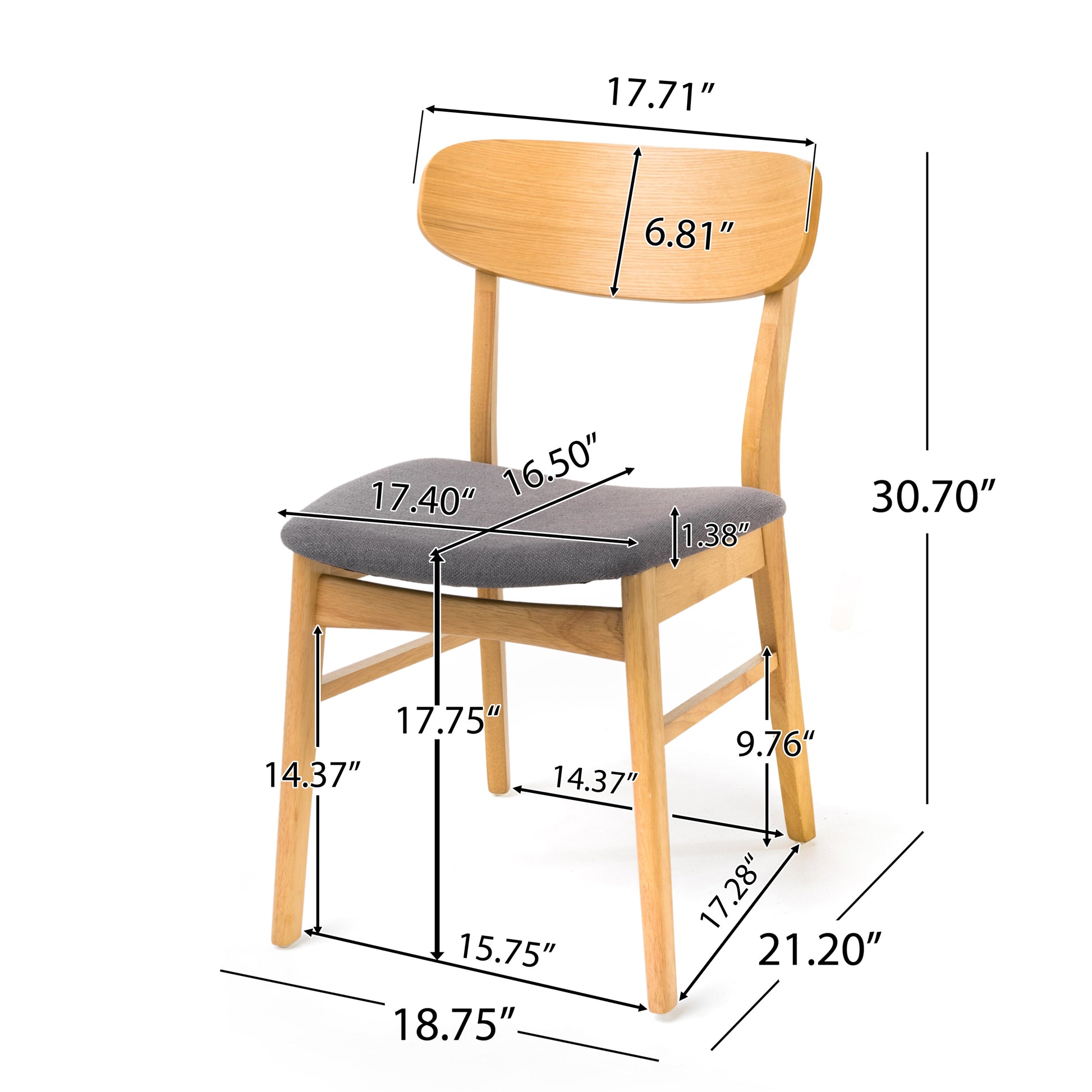 Linda Mid-Century Modern Side Chairs Set of 2 Natural & Gray