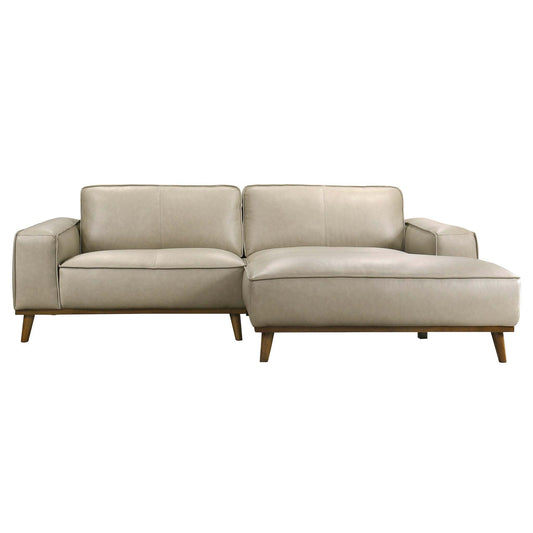 Kerrville Beige Leather Right Sectional Sofa with Chaise - Mid-Century Modern Style, Genuine Top Grain Leather, Walnut-Finished Wood Legs - primary color shot