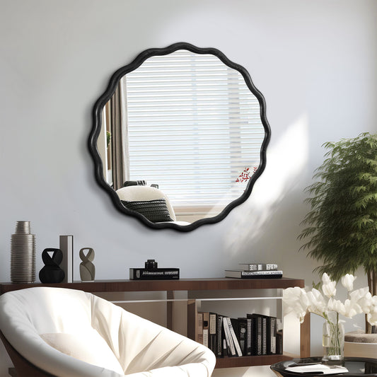 Black Wave Wood Wall Mirror