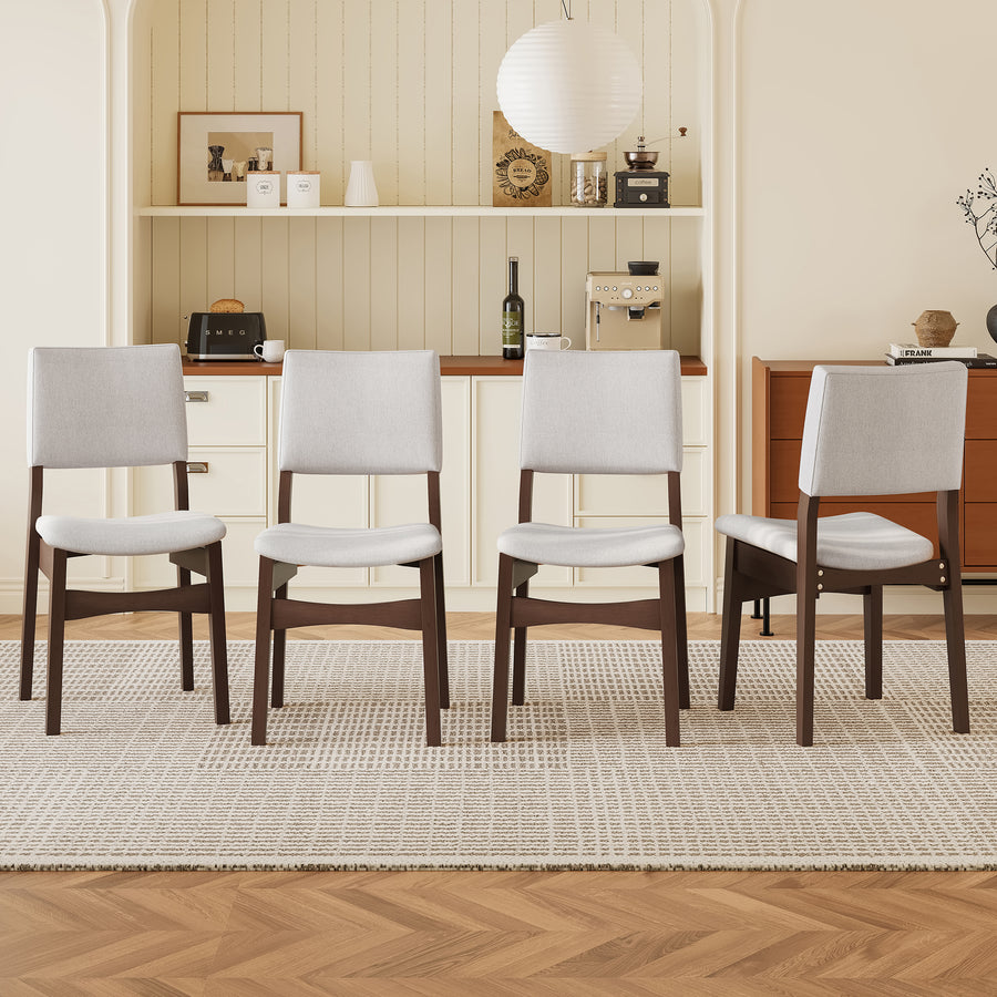 Upholstered Stackable Dining Chairs Set of 4 - Linen Fabric Seat & Backrest - Walnut - primary color shot